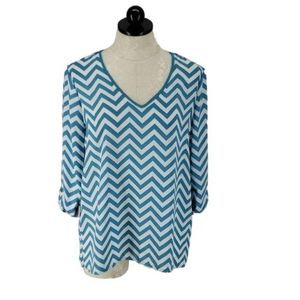 Kiara V Neck‎ Blue Chevron Print medium Blouse
